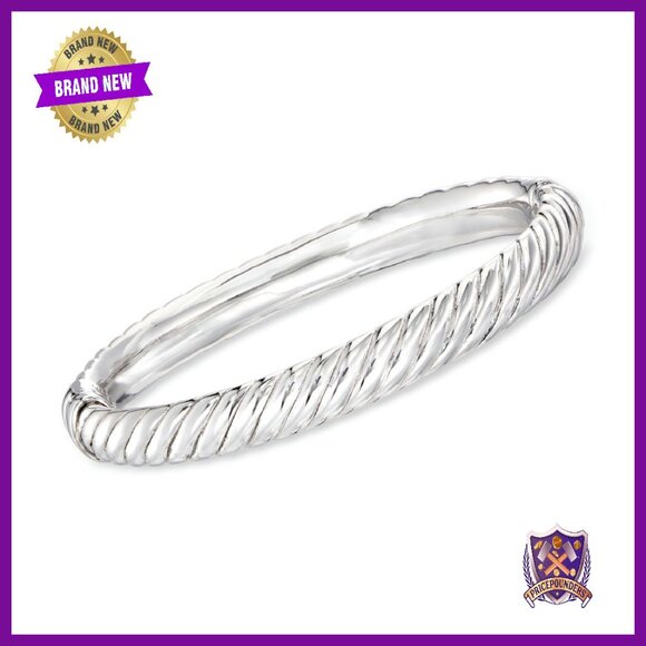 Sterling Silver Spiraled Oval Bangle Bracelet 8.5 Inch Polished Finish